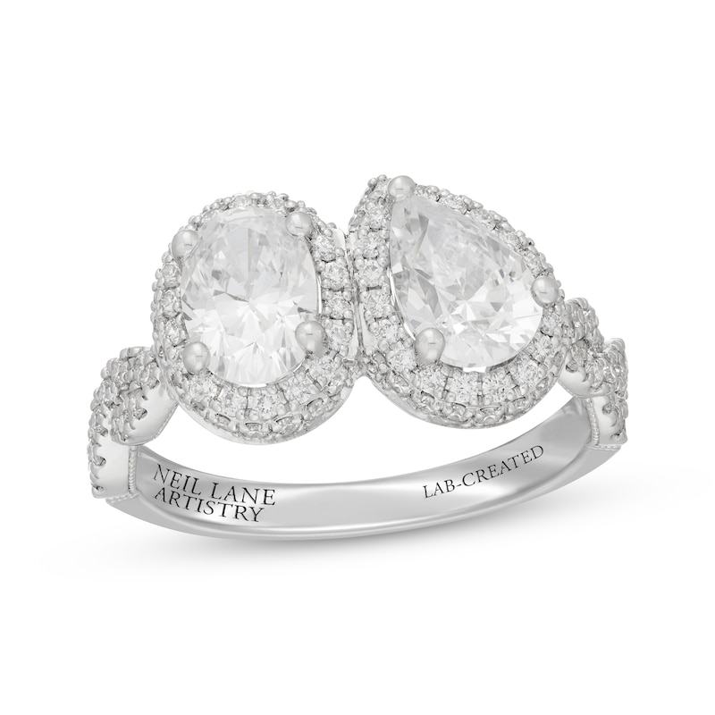 Main Image 1 of Neil Lane Artistry Oval-Cut & Pear-Shaped Lab-Grown Diamond Toi et Moi Engagement Ring 2 ct tw 14K White Gold