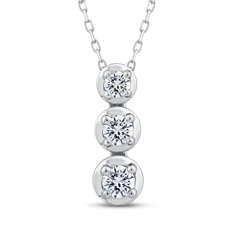 Main Image 1 of Memories, Moments, Magic Diamond Three-Stone Drop Necklace 1/2 ct tw 10K White Gold 18&quot;