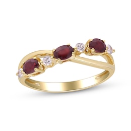 Oval-Cut Natural Ruby & Diamond Crossover Ring 1/10 ct tw 10K Yellow Gold