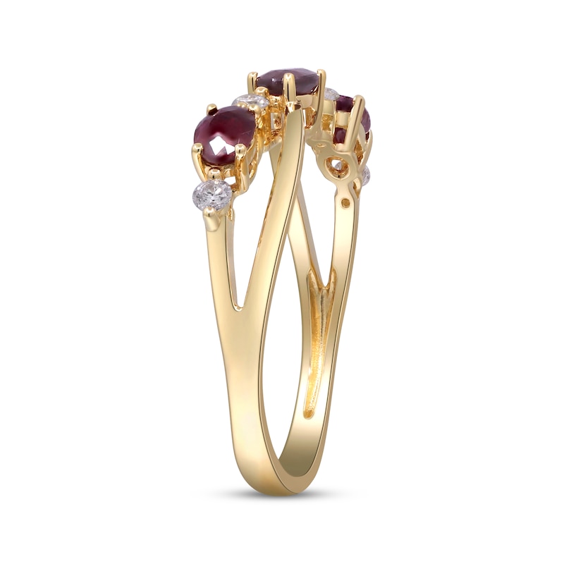 Main Image 2 of Oval-Cut Natural Ruby & Diamond Crossover Ring 1/10 ct tw 10K Yellow Gold