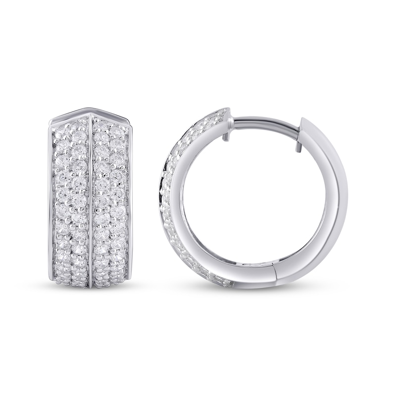 Main Image 3 of Lab-Grown Diamonds by KAY Men's Huggie Hoop Earrings 1 ct tw Sterling Silver