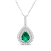 Thumbnail Image 2 of Pear-Shaped Lab-Created Emerald & White Lab-Created Sapphire Halo Gift Set Sterling Silver