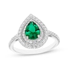 Thumbnail Image 3 of Pear-Shaped Lab-Created Emerald & White Lab-Created Sapphire Halo Gift Set Sterling Silver