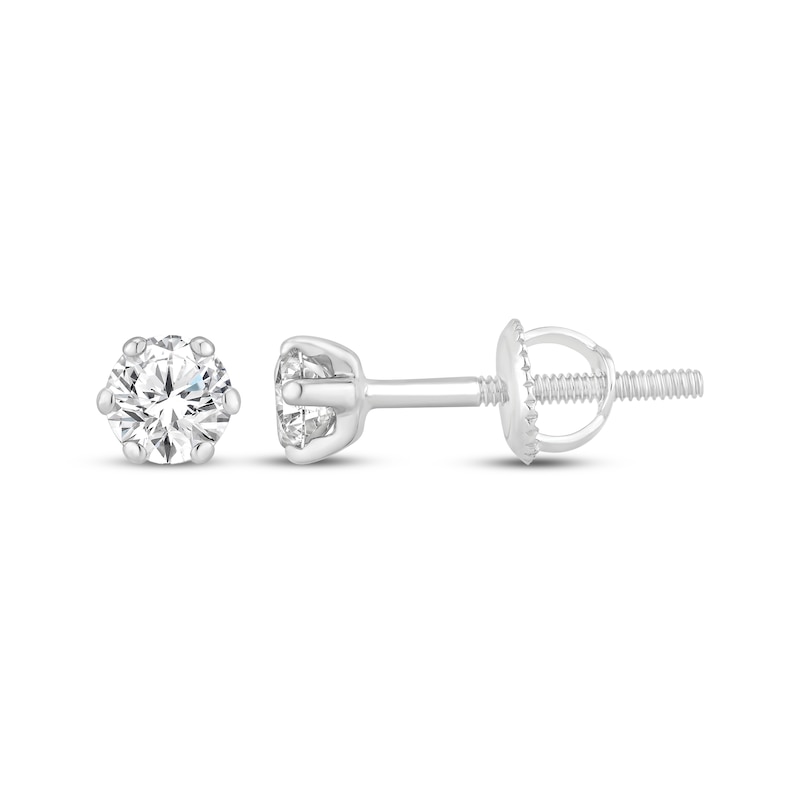 Main Image 1 of Certified Round-Cut Diamond Solitaire Stud Earrings 1/2 ct tw 14K White Gold (F/I1)