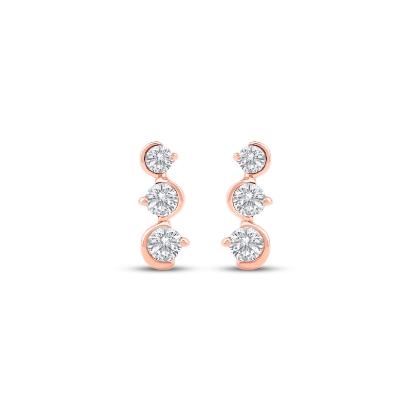 Main Image 2 of Diamond Three-Stone Squiggle Drop Earrings 1/4 ct tw 10K Rose Gold