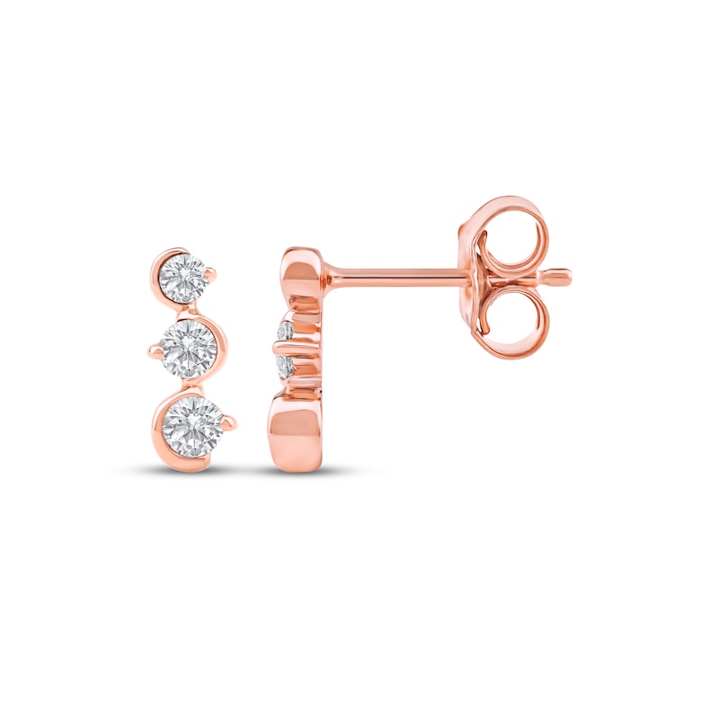 Main Image 3 of Diamond Three-Stone Squiggle Drop Earrings 1/4 ct tw 10K Rose Gold