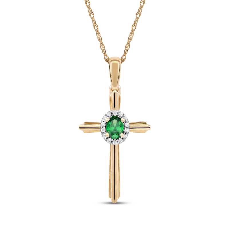 Main Image 1 of Emerald & Diamond Cross Necklace 1/20 ct tw 10K Yellow Gold 18&quot;