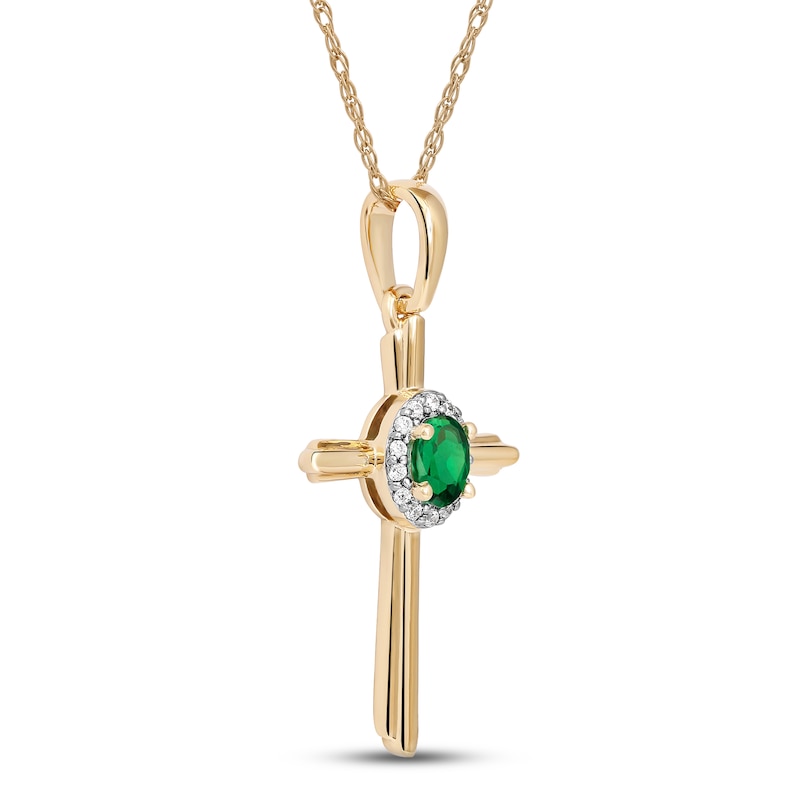 Main Image 2 of Emerald & Diamond Cross Necklace 1/20 ct tw 10K Yellow Gold 18&quot;