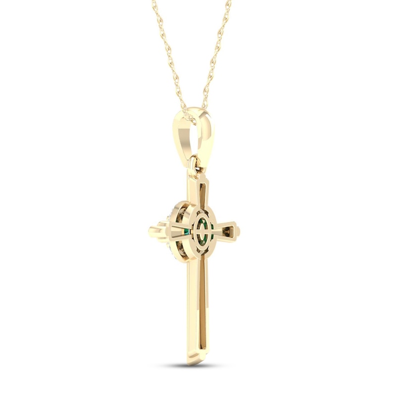 Main Image 4 of Emerald & Diamond Cross Necklace 1/20 ct tw 10K Yellow Gold 18&quot;