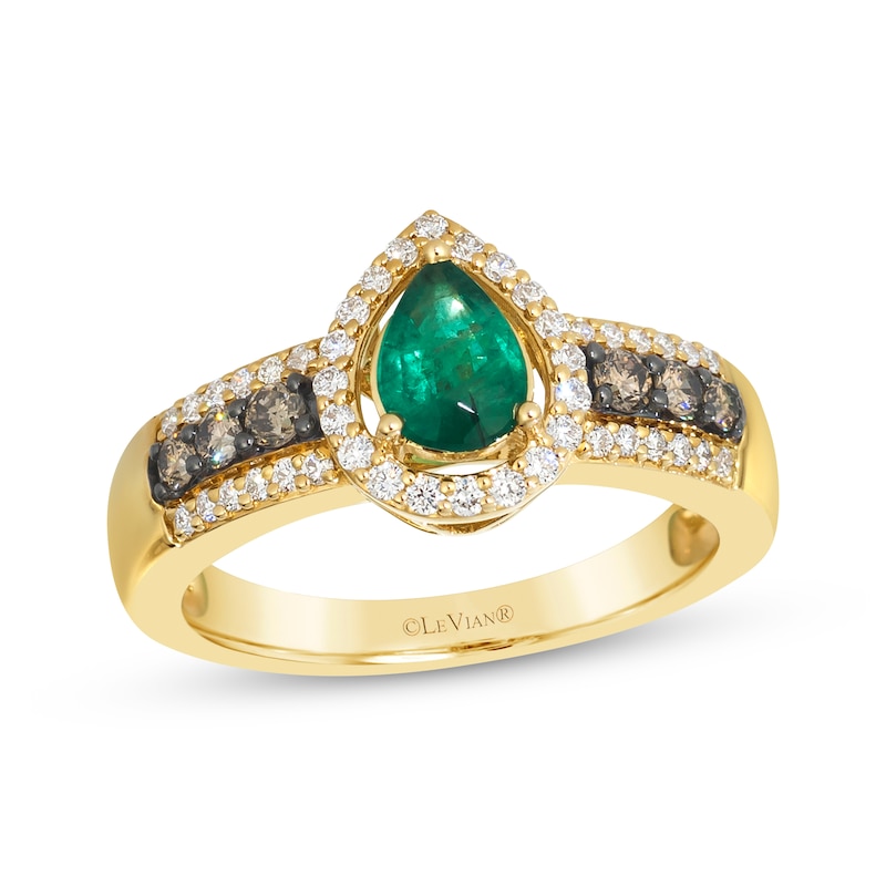 Main Image 1 of Le Vian Pear-Shaped Emerald Ring 1/2 ct tw Diamonds 14K Honey Gold