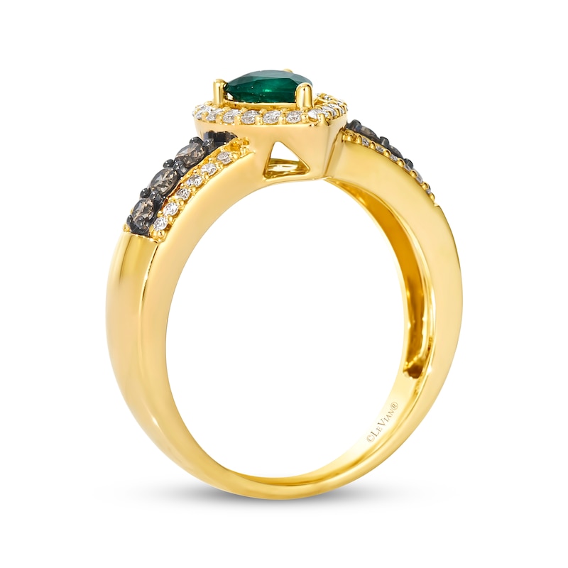 Main Image 3 of Le Vian Pear-Shaped Emerald Ring 1/2 ct tw Diamonds 14K Honey Gold