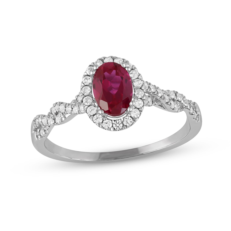 Main Image 1 of Lab-Created Ruby & White Lab-Created Sapphire Twist Ring Sterling Silver