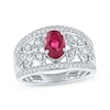 Thumbnail Image 1 of Oval-Cut Lab-Created Ruby & White Lab-Created Sapphire Filigree Ring Sterling Silver