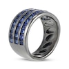 Thumbnail Image 2 of Men's Blue Lab-Created Sapphire Three-Row Ring Grey Rhodium-Plated Sterling Silver