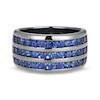 Thumbnail Image 3 of Men's Blue Lab-Created Sapphire Three-Row Ring Grey Rhodium-Plated Sterling Silver