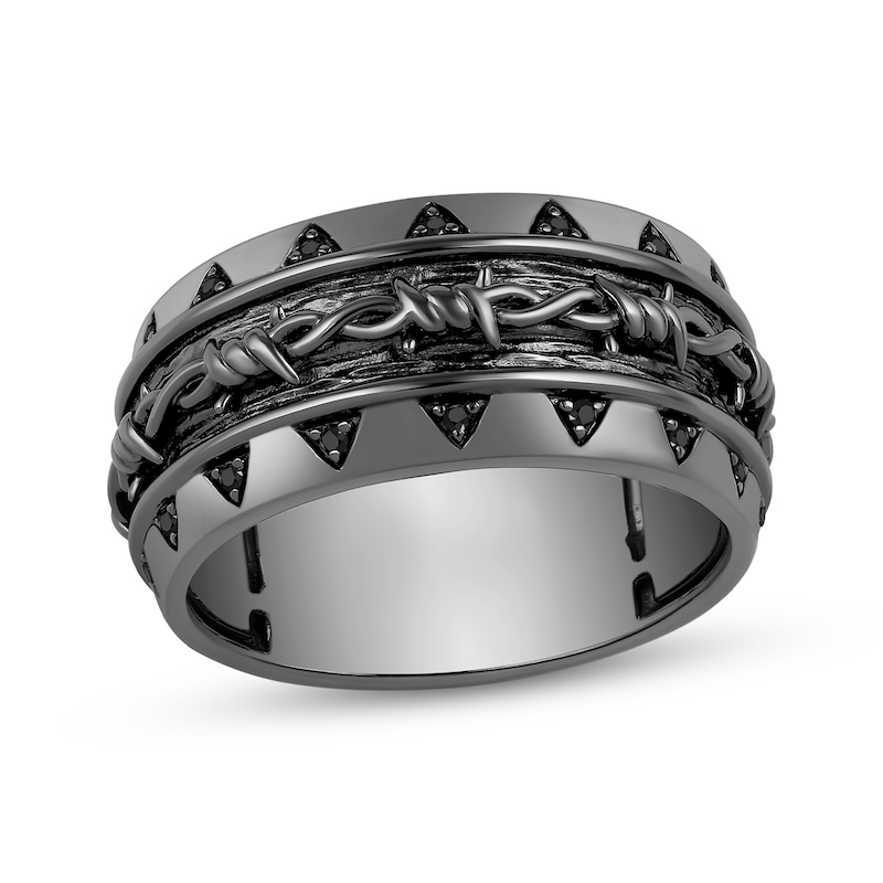 Main Image 1 of Ink & Ice Men's Black Diamond Barbed Wire Ring 1/10 ct tw Black Rhodium-Plated Sterling Silver