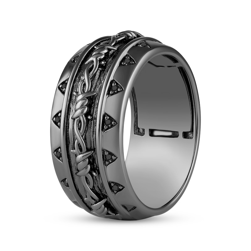 Main Image 2 of Ink & Ice Men's Black Diamond Barbed Wire Ring 1/10 ct tw Black Rhodium-Plated Sterling Silver