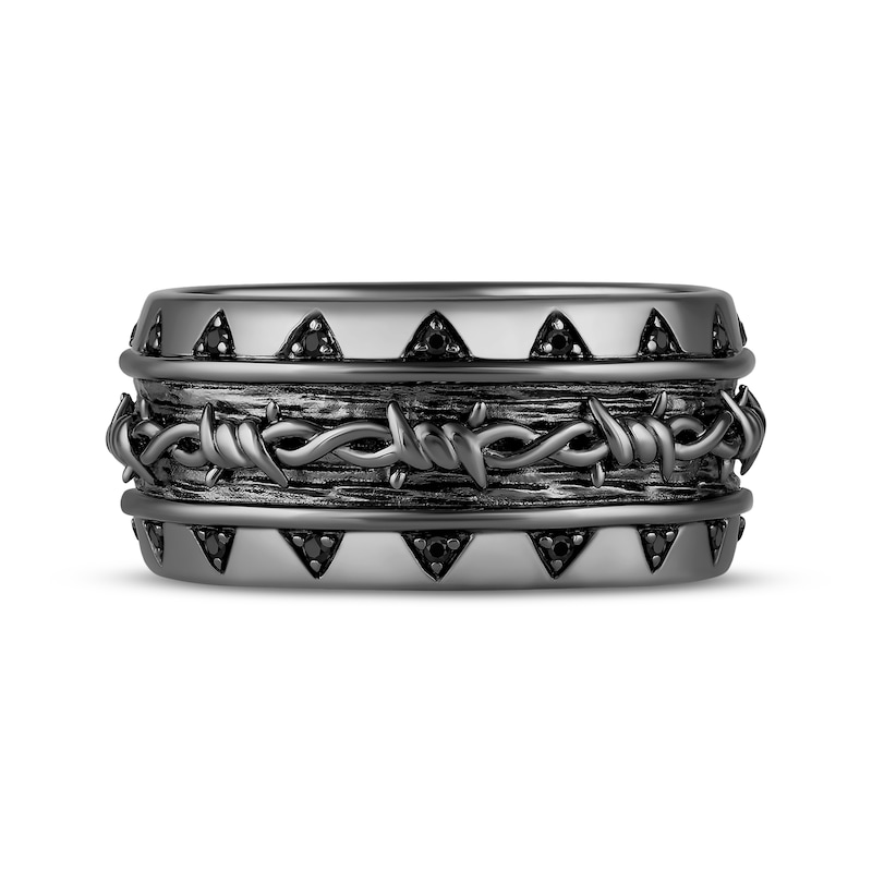 Main Image 4 of Ink & Ice Men's Black Diamond Barbed Wire Ring 1/10 ct tw Black Rhodium-Plated Sterling Silver