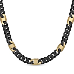 Curb Chain & Mariner Link Station Necklace 8mm Black & Yellow Ion-Plated Solid Stainless Steel 20&quot;