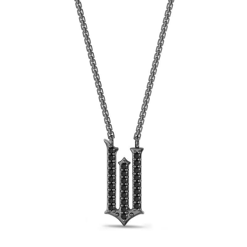 Main Image 1 of Wicked Black Diamond &quot;W&quot; Necklace 1/8 ct tw Black Rhodium-Plated Sterling Silver 18&quot;