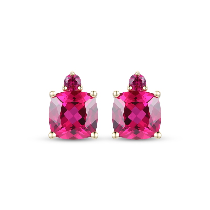 Main Image 2 of Cushion & Round-Cut Lab-Created Ruby Stud Earrings 10K Yellow Gold