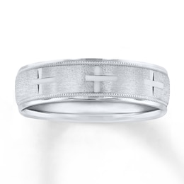 Cross Wedding Band 10K White Gold 7mm