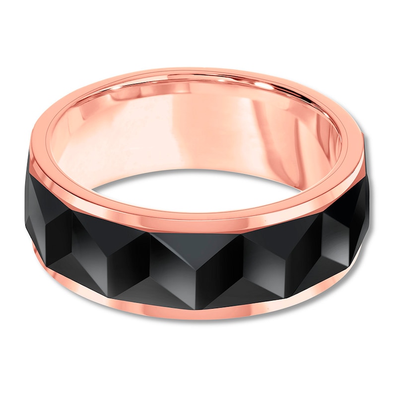 8mm Faceted Wedding Band Black & Rose Tungsten Carbide