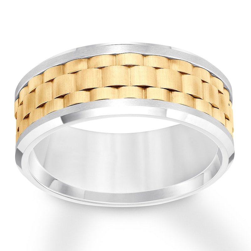 Main Image 1 of 9mm Wedding Band White & Yellow Tungsten Carbide