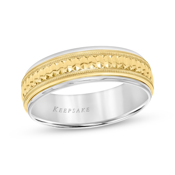 Engravable Wedding Band 6.5mm 10K Two-Tone Gold Size 10