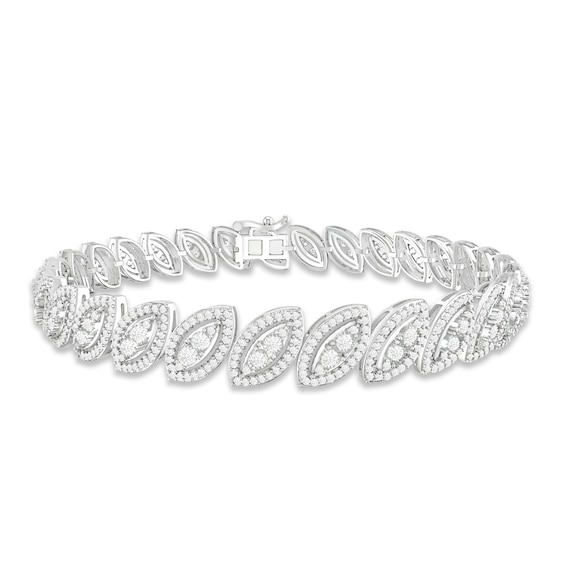 Diamond Marquise Link Bracelet 1/2 ct tw Sterling Silver 7.25"