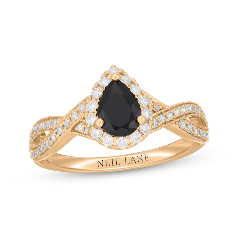 Main Image 1 of Neil Lane Pear-Shaped Black Diamond & White Diamond Twist Engagement Ring 1-1/5 ct tw 14K Yellow Gold