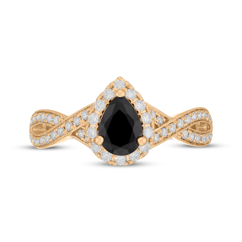 Neil Lane Pear-Shaped Black Diamond & White Diamond Twist Engagement Ring 1-1/5 ct tw 14K Yellow Gold