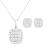 Thumbnail Image 1 of Multi-Diamond Center Cushion-Shaped Necklace & Earrings Gift Set 1/10 ct tw Sterling Silver