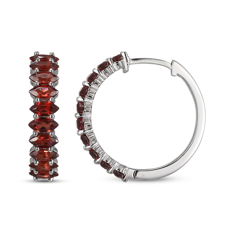 Main Image 3 of Marquise-cut Garnet Hoop Earrings Sterling Silver