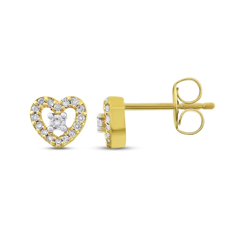 Main Image 1 of Diamond Heart-Shaped Stud Earrings 1/10 ct tw 10K Yellow Gold