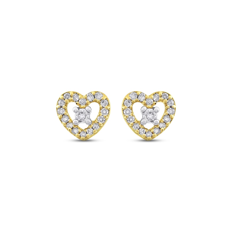 Main Image 2 of Diamond Heart-Shaped Stud Earrings 1/10 ct tw 10K Yellow Gold