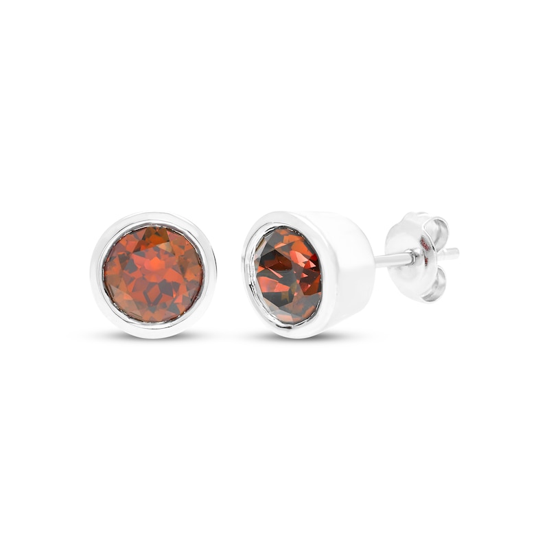 Garnet Solitaire Bezel-Set Stud Earrings Sterling Silver