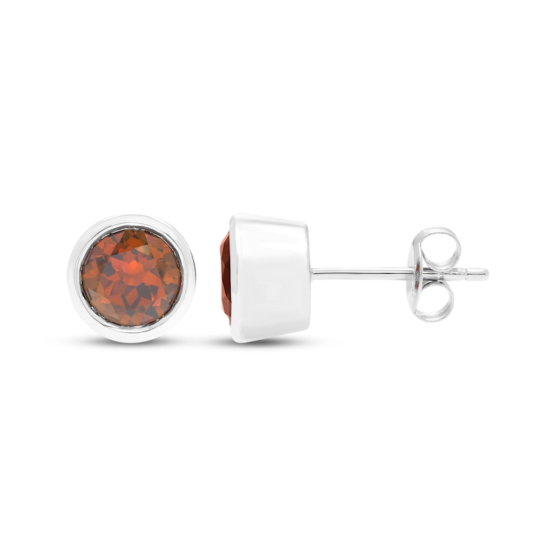 Garnet Solitaire Bezel-Set Stud Earrings Sterling Silver