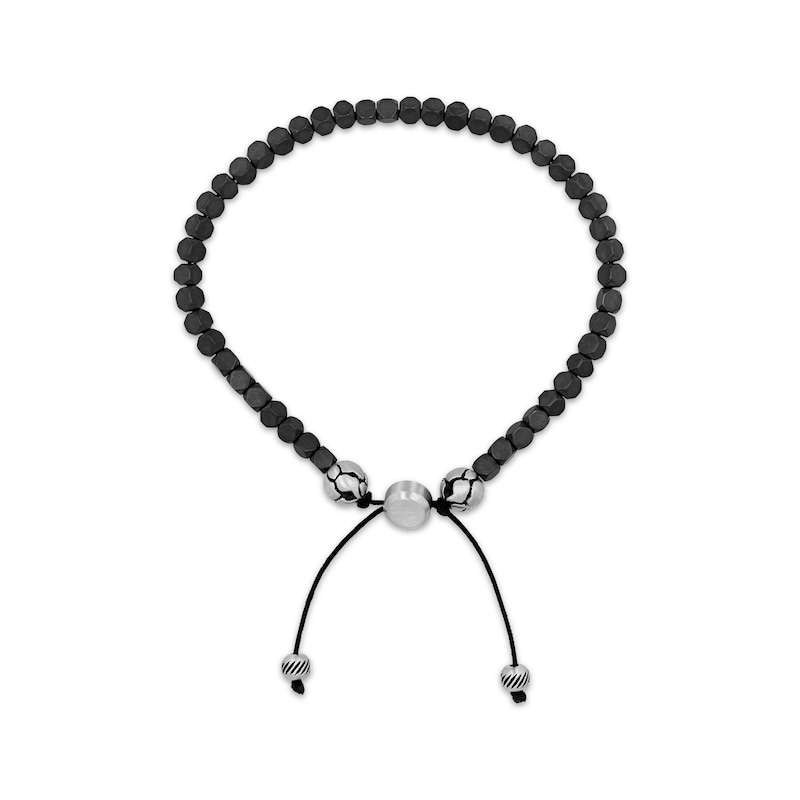 Main Image 2 of Men's Hematite Bead Bolo Bracelet Stainless Steel & Black Ion Plating