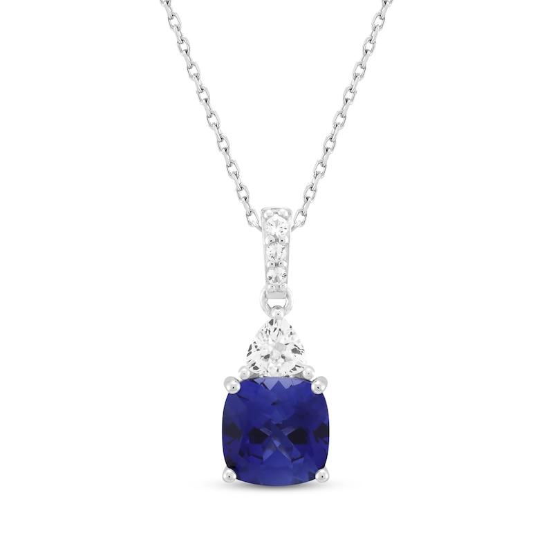 Main Image 1 of Cushion-Cut Blue Lab-Created Sapphire & White Lab-Created Sapphire Necklace Sterling Silver 18&quot;