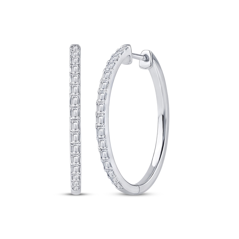 Main Image 1 of Baguette-Cut Diamond Hoop Earring 1/2 ct tw 10K White Gold