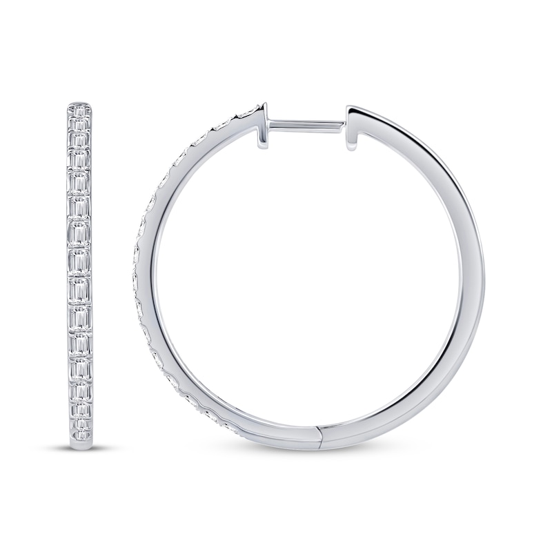 Main Image 3 of Baguette-Cut Diamond Hoop Earring 1/2 ct tw 10K White Gold