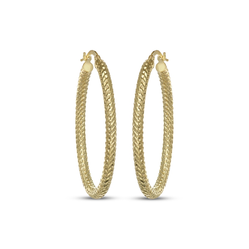 Main Image 2 of Italian Brilliance Diamond-Cut Oval Hoop Earrings 14K Yellow Gold 39.5mm