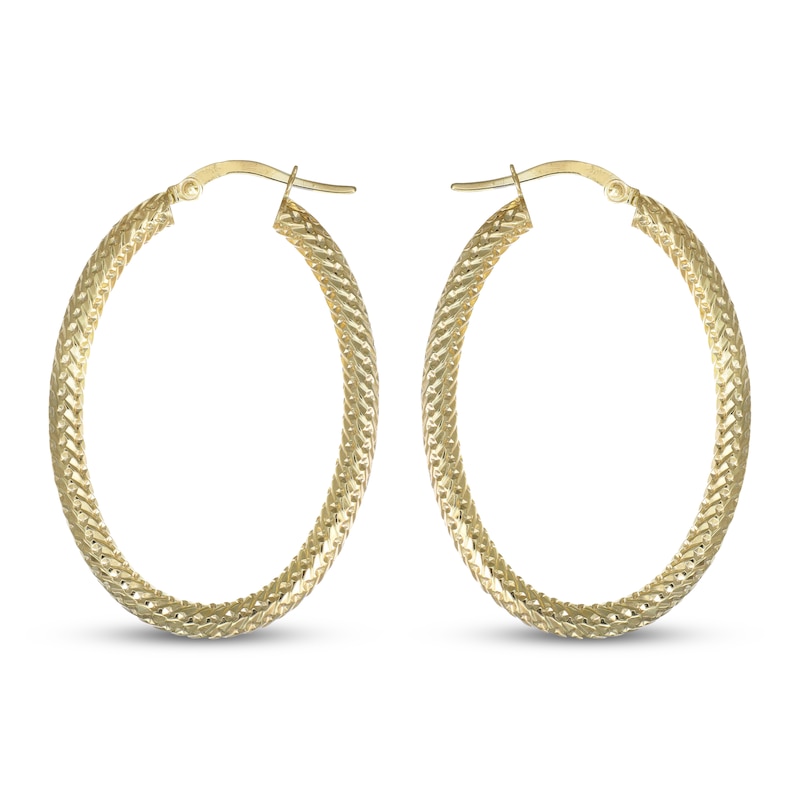 Main Image 3 of Italian Brilliance Diamond-Cut Oval Hoop Earrings 14K Yellow Gold 39.5mm