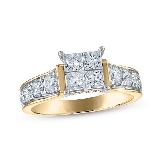 Princess-Cut Diamond Quad Engagement Ring 1-3/4 ct tw 14K Two-Tone Gold