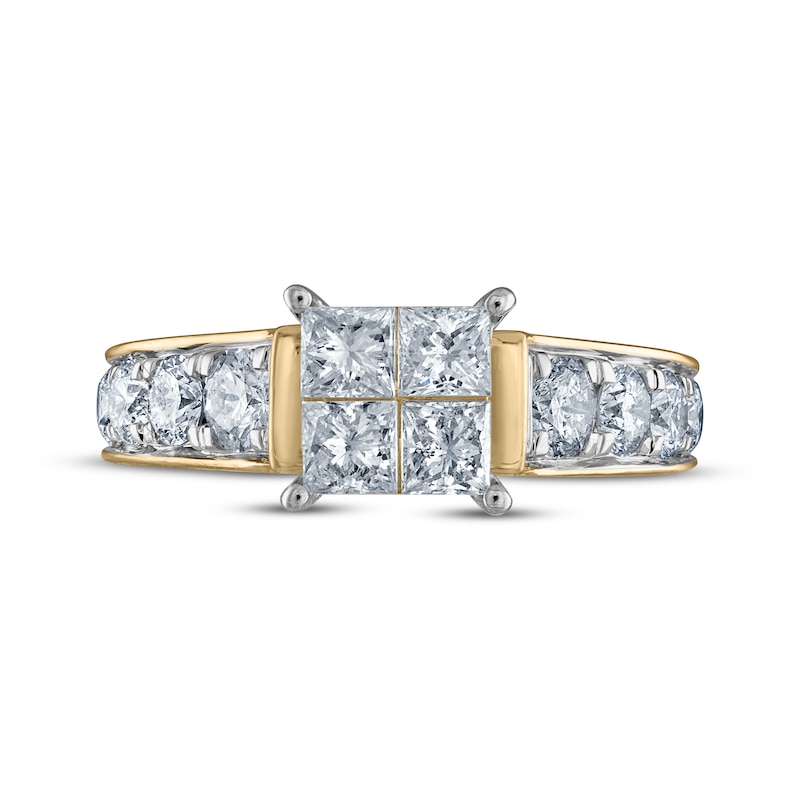 Main Image 3 of Princess-Cut Diamond Quad Engagement Ring 1-3/4 ct tw 14K Two-Tone Gold