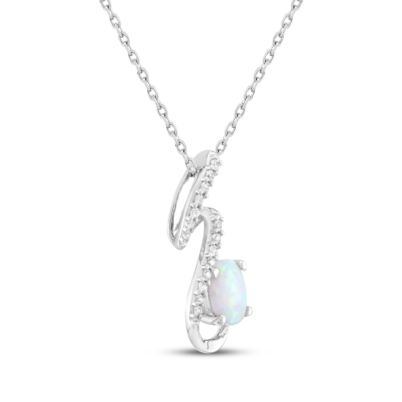 Oval-Cut Lab-Created Opal & White Lab-Created Sapphire Swirl Necklace Sterling Silver 18"