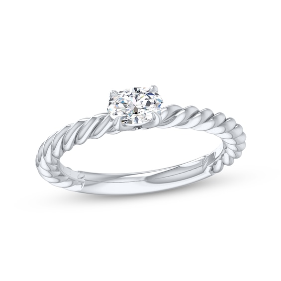 Oval-Cut Diamond Solitaire Rope Shank Engagement Ring 1/3 ct tw 14K White Gold (I/I2)