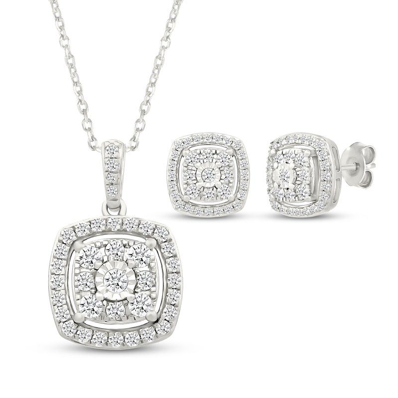 Main Image 1 of Diamond Cushion Halo Gift Set 1 ct tw 10K White Gold