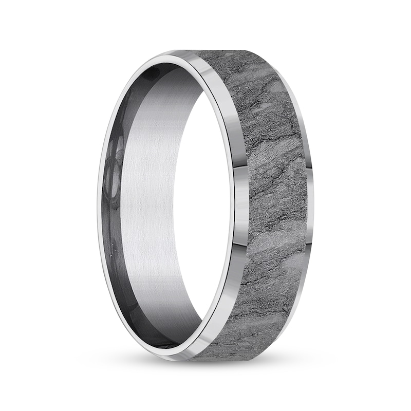 Men's Lava Rock Pattern Wedding Band Grey Tantalum 7mm